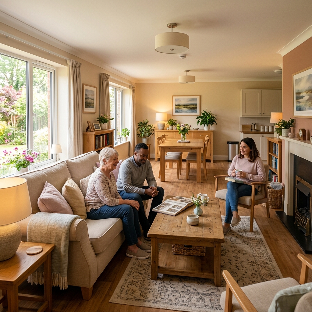Photograph of supported living care in a bright home setting